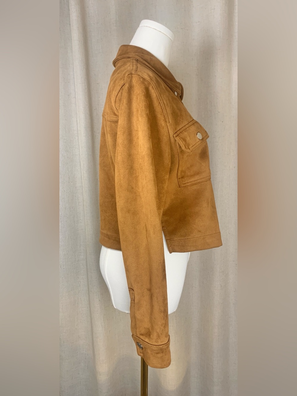 1 Sun Set Lane Size Small Camel Faux Suede Snap Front Jacket - Picture 4 of 7